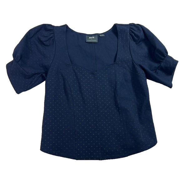 Maeve Anthropologie Skirt + Top Set Sevigny Women M 10 Navy Polka Dot - Picture 4 of 14